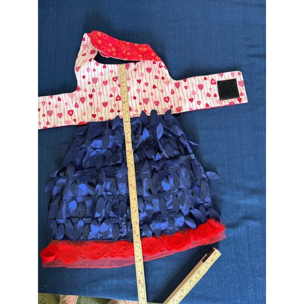 Dog Dress Small Red Navy Heart Print‎ Rosette Handmade Formal Miss Zoey's Closet